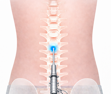 후방 단일공 접근으로 뼈를 제거하는 척추내시경 시술 이미지